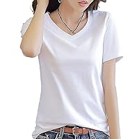 WesRiva Cut and Sewn Half Sleeve T-Shirt, V Neck Top, Solid, Casual, Women's, Short, Simple, Korean Style, Korean Style