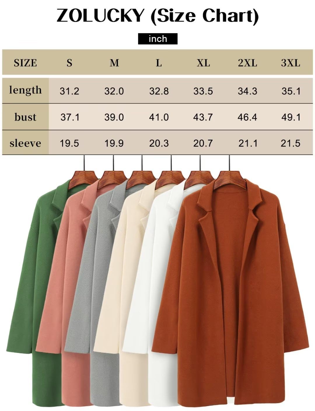 ZOLUCKY Women's Open Front Knit Cardigan Long Sleeve Lapel Casual Solid Classy Sweater Jacket