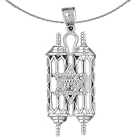 Gold Scroll Necklace | 14K White Gold Jewish Torah Scroll with Star Pendant with 16