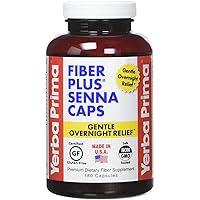 Yerba Prima Fiber Plus Senna Capsules, 180 Count - Gentle Overnight Relief, USA Made, Non-GMO, Gluten-Free