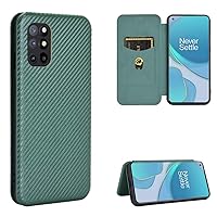 for OnePlus 8T Flip Case, Carbon Fiber PU + TPU Hybrid Case Shockproof Wallet Case Cover with Strap,Kickstand