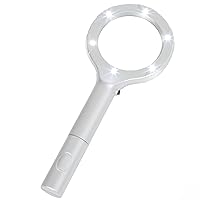 Magnifying Glass with LED Light, Lightweight Handheld Lighted 4X Magnifier (Silver) by Stalwart