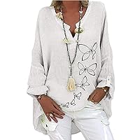 Women Tops Plus Size Summer Fashion Blouse for Womens Long Sleeve Camping Printed Tops Soft V Neck Button Up Loose T Shirt Ladies White Womens Long Sleeve Tee Shirt Red Blouse 4X-Large