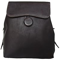Genuine Leather Flap-Over Button Backpack, Chocolate, One Size