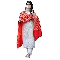 Off White Festival wear Indian Woman Sequin work Cotton Kurta Chikankari Pant Kurti Silk Printed Red Dupatta 480r