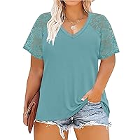 CARCOS Plus Size Tops for Women Short Sleeve Raglan Striped Tee Color Block Crewneck/V Neck Tunic Loose Fit Summer XL-5XL