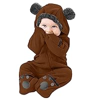 5t Boys Winter Coats Infant Hoodie Baby Cartoon Clothes Fleece Girls Romper Solid Ears 4yrs Old Boy (Brown, 3-6 Months)