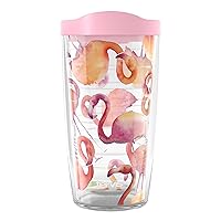 Tervis Flamingo Splash Made in USA Double Walled Insulated Tumbler Travel Cup Keeps Drinks Cold & Hot, 16oz, Classic