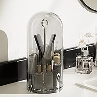 Makeup Brush Holder with Lid, Dustproof Makeup Brush Organizer, Clear Acrylic Make Up Brushes Storage Cup for Vanity Desktop Bathroom Countertop (Gray)