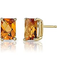 Peora Citrine Earrings for Women in 14K Yellow Gold, Classic Solitaire Studs, 7x5mm Radiant Cut, 1.75 Carats total, Friction Back