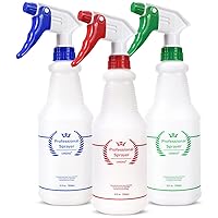 Plastic Spray Bottle (3 Pack, 32 Oz, 3 Colors) Heavy Duty All-Purpose Empty Spraying Bottles Leak Proof Commercial Mist Water Bottle for Cleaning Solutions Plants Pet with Adjustable Nozzle