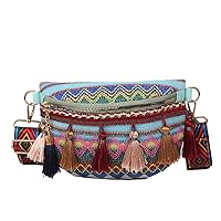 Fanny Pack Women, Women Folk Style Waist Bags with Adjustable Strap Variegated Color Fanny Pack with Fringe Decor (Yellow)