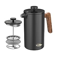 IKAPE French Press Coffee Maker, 34 OZ 304 Stainless Steel Espresso Coffee & Tea Maker with 4 Level Filtration System(Black)