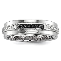 925 Sterling Silver Polished Prong set White and Black Diamond Mens Ring Measures 6mm Wide Jewelry for Men - Ring Size Options: 10 11 9