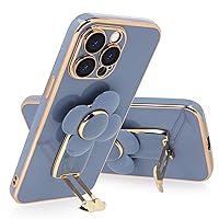 Guppy Compatible with iPhone 14 Pro Max Luxury Plating Case Cover, Cute Rotatable Windmill Flower Hidden Stand Kickstand for Women Girls, Drop Protection Soft TPU Shockproof Bumper 6.7 inch-Blue