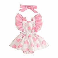 2t Flower Girl Dresses Summer Sleeveless Strap Romper Dress+Headband Two Piece Set for Girls' Love Print Dress 4t