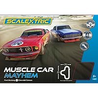 Scalextric Muscle Car Mayhem 1969 Mustang vs. Camaro 1:32 Analog Slot Car Race Track Set C1449T