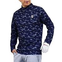 TopIsm Golf Wear, Mock Neck Shirt, Men's, High Neck T-Shirt, Long Sleeve, Top, Allover Pattern, Logo, Moisture Wicking Dry Polo Shirt, Autumn, Spring, Summer