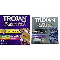 TROJAN Pleasure Pack Assorted Condoms 36 Count and Trojan BareSkin Variety Pack Thin Premium Lubricated Condoms 24 Count