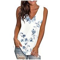 Tank Top for Women V Neck Summer Sleeveless T Shirt Ladies Printed Shirt Tunic Casual Loose Fit Blouses for Woman