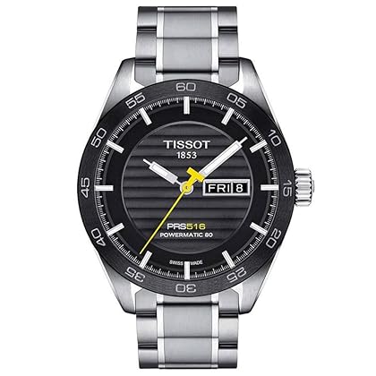 Mens Tissot PRS 516 Powermatic 80 316L Stainless Steel case with Ceramic Bezel Automatic Watch, Grey, Stainless Steel, 20 (T1004301105100)