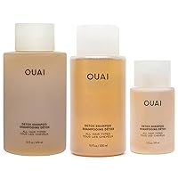 OUAI Detox Shampoo Bundle - Clarifying Shampoo for Build Up, Dirt, Oil, Product & Hard Water - With Apple Cider Vinegar & Keratin - Sulfate-Free Hair Care (3 Count, 3oz/10oz/16oz)