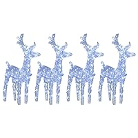 vidaXL Christmas Reindeers 4 Pcs, Christmas Lighting Display with 160 LEDs, Xmas Decoration for Indoor Outdoor, Holiday Ornament, Cold White Acrylic