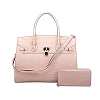 Rose Gold Top Handle Lock Satchel Handbag and Wallet Set