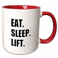 3dRose Eat Sleep Weightlifting-Weight Lifting Fitness Body Building Two Tone Mug, 11 oz, Red