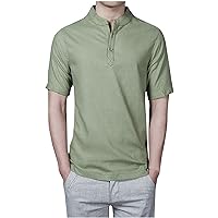 Men's Mock Neck Henley Shirts Solid Short Sleeve Lightweight T Shirt Casual Summer Tshirt Fashion Slim Button Tees Tops