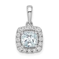 14k WhiteGold Lab Grown Diamond and Aquamarine Halo Pendant Necklace Measures 12x10.8mm Wide 6.45mm Thick Jewelry for Women