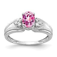 Solid 14k White Gold 7x5mm Oval Pink Sapphire Diamond Engagement Ring (.072 cttw.)