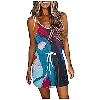 Women's Spaghetti Strap Slim Fit Dresses Sleeveless V Neck Comfortable Dress Printed Casual Summer Beach Dress