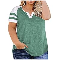 Womens Oversized T Shirts Striped Short Sleeved Plus Size Top Blouse V Neck Fashion Tunic Clothes Comfort T-Shirt