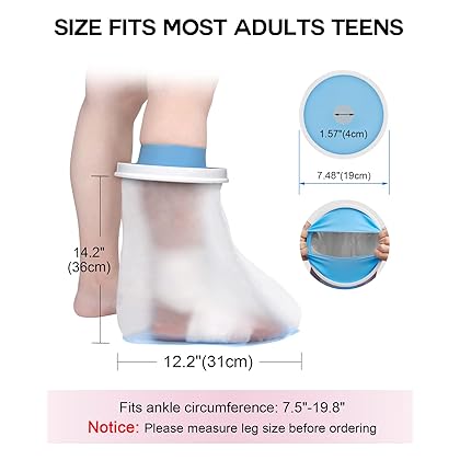DNEOUXI Waterproof Foot Cover for Shower Adult, Foot Cast Covers with Non-Slip Padding Bottom, Watertight Ankle Foot Cast Protector for Surgery Bandage Dressing Wound, Reusable