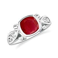 Natural Ruby Cushion Solitaire Ring for Women Girls in Sterling Silver / 14K Solid Gold/Platinum