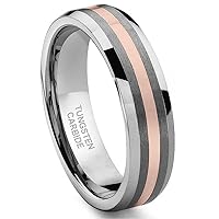 6MM Tungsten Carbide 14K Rose Gold Inlay Wedding Band Ring Size 5-13