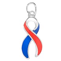Large Red & Blue Ribbon Awareness Charm – Red and Blue Ribbon for Congenital Heart Defects, Noonan's Syndrome and Pulmonary Fibrosis Awareness – Perfect Jewelry Making, Bracelets, Necklaces, DIY Projects, Support Groups and Fundraisers