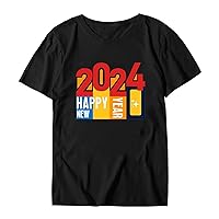 Womens Blouses and Tops Dressy with Bow Women Round Neck Short Sleeve Printing New Year Casual Tops T Shirt Te