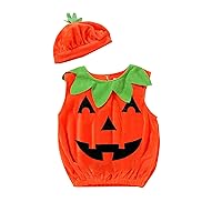 Neutral Baby Boy Clothes Toddler Infant Baby Girls Boys Halloween Soft Fleece Vest Tops Sets Hat (Orange, 3-6 Months)