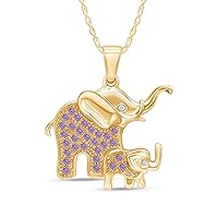 Simulated Birthstone Mom & Baby Elephant Pendant Necklace in 14k Yellow Gold Plated 925 Sterling Silver Along with 18