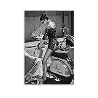 Vespa Girls Black And White Photography Poster Wall Decoration Poster Decorative Painting Canvas Wall Art Living Room Posters Bedroom Painting 12x18inch(30x45cm)