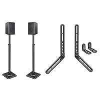 Mounting Dream Speaker Stands for Small Bookshelf Speakers Set of 2 Floor Stand Mount 11LBS Capacity, MD5420 Soundbar Mount Above or Under TV with Detachable Extended Plates Fits Soundbar up to 22lbs