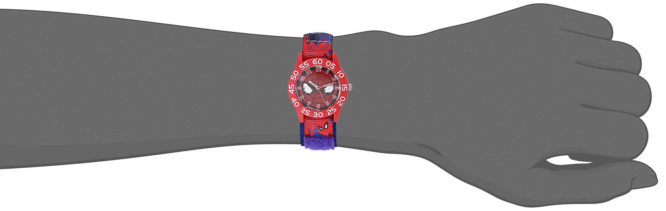 Marvel Spider-Man Boys' Red Plastic Time Teacher Watch, Blue and Red Printed Nylon Strap, WMA000410