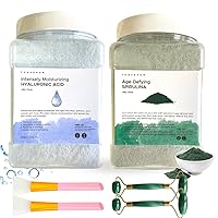 Hyaluronic & Spirulina Jelly Face Mask for Facials Hydrating, Brightening & Nourishing Jelly Mask with Free Jade Roller & Spatula | Professional Hydrojelly Masks | Vajacial Jelly Mask Powder | 23 Oz