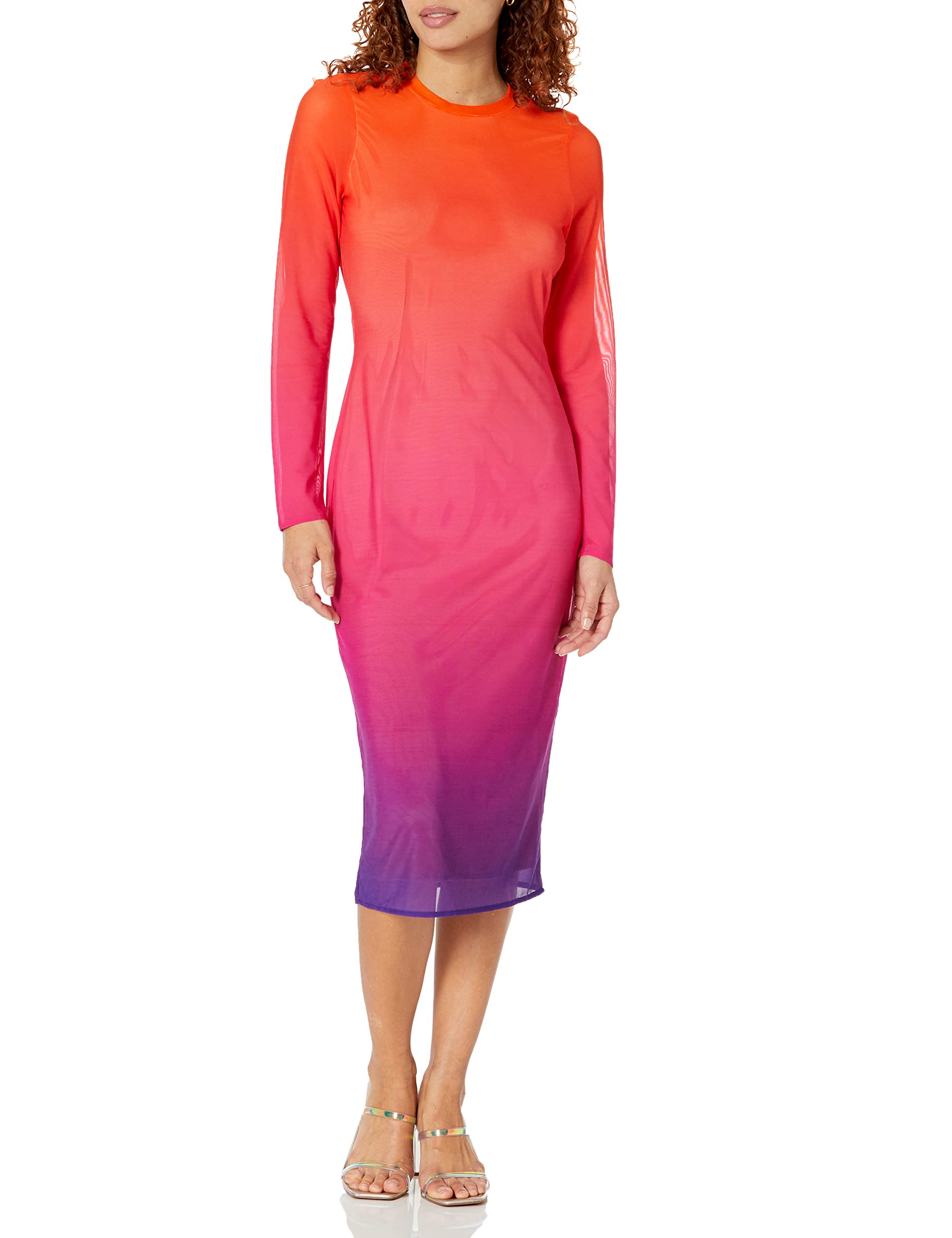 The Drop Women's Gene Mesh Long Sleeve Midi Dress With Open Back