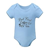 Baby Outfit But First Coffee Or Tea Infant Bodysuit Inspirational Quotes Neutral Baby Birth Gift Blue, 9months