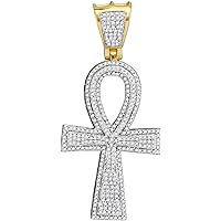 10K Yellow Gold Mens Diamond Religious Cross Necklace Pendant 1-1/2 Ctw.