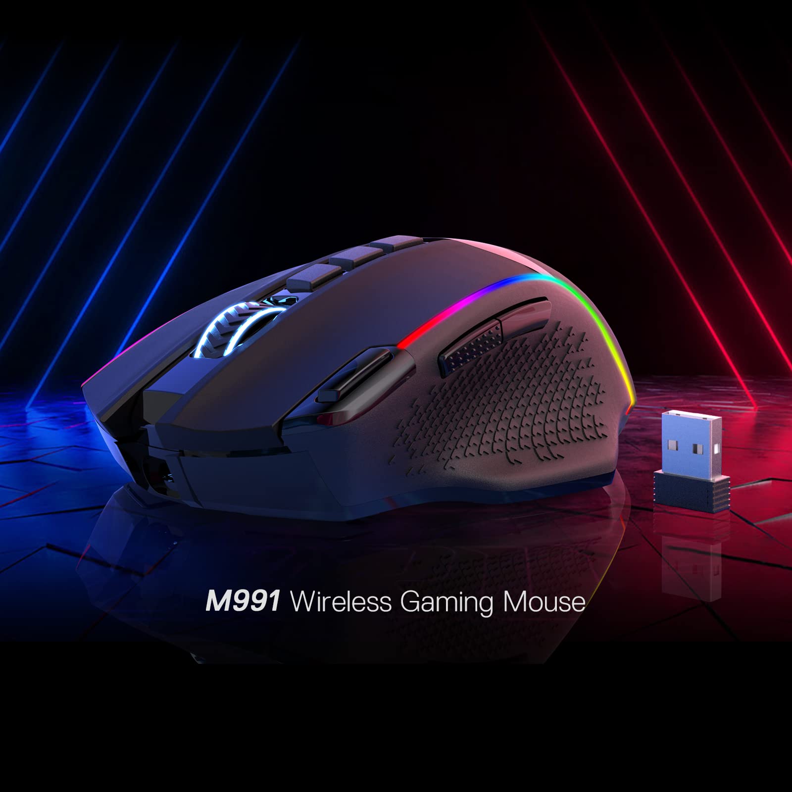 Redragon M991 Wireless Gaming Mouse, 19000 DPI Wired/Wireless Gamer Mouse w/Rapid Fire Key, 9 Macro Buttons, 45-Hour Durable Power Capacity and RGB Backlight for PC/Mac/Laptop