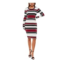 Womens Black Knit Metallic Ribbed Pullover Striped Long Sleeve Scoop Neck Midi Wear to Work Body Con Dress Juniors S